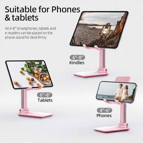 Pink，The Adjustable Angle and Height of The Mobile Phone Stand are Suitable for All Mobile Phones and can be Folded for Office use in Saudi Arabia