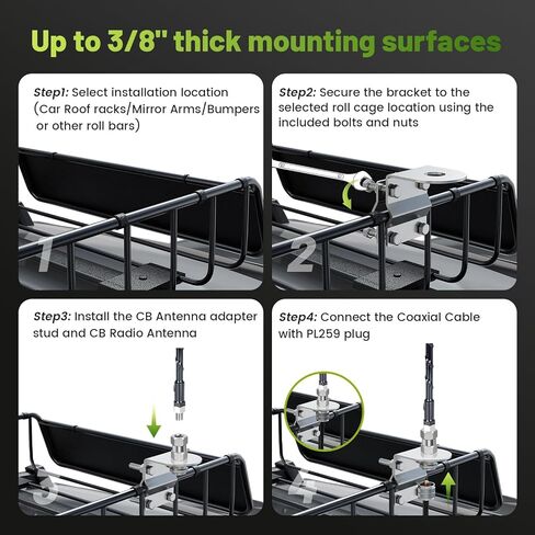 Anina Groove CB Radio Antenna Mount for SO239 Stud 3/8-24 Thread Stainless Steel Bracket Fit Truck Mirror (Fits 13-30mm Tube), Semi Truck, Jeep, Off-Road Vehicles in Saudi Arabia