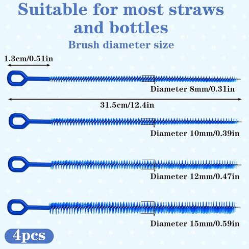 4 قطع من فرش القش لتنظيف القش من Ouligay، فرشاة تنظيف طويلة جدًا 12.4 بوصة مع مقبض، فرش تنظيف قابلة لإعادة الاستخدام لزجاجات المياه، قش معدني زجاجي (0.31 بوصة + 0.39 بوصة + 0.47 بوصة) in Kuwait