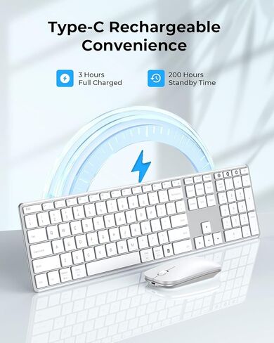 seenda Wireless Bluetooth Keyboard and Mouse Combo (USB + Dual BT), SKM64-3 Multi-Device Rechargeable Slim Keyboard and Mouse, Compatible for Win 7/8/10, MacBook Pro/Air, iPad, Tablet in Saudi Arabia