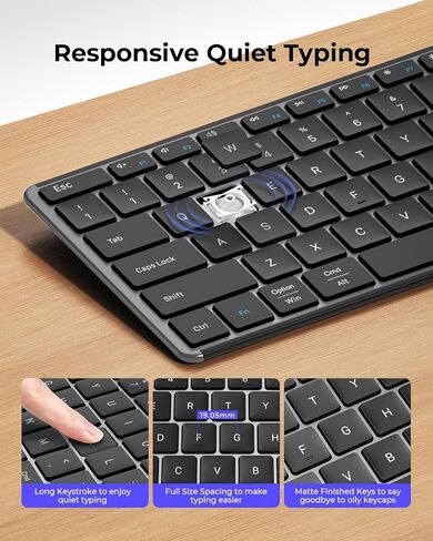 seenda Wireless Bluetooth Keyboard and Mouse Combo (USB + Dual BT), SKM64-3 Multi-Device Rechargeable Slim Keyboard and Mouse, Compatible for Win 7/8/10, MacBook Pro/Air, iPad, Tablet in Saudi Arabia