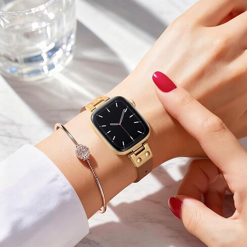 SNBLK Slim Leather Band Compatible with Apple Watch Bands Women 40mm 41mm 42mm 44mm 46mm 49mm 38mm 45mm, Dressy Top Grain Genuine Leather Strap for iWatch SE Series 11/10/9/8/7/6/5/4/3/2/1, Brown in Saudi Arabia
