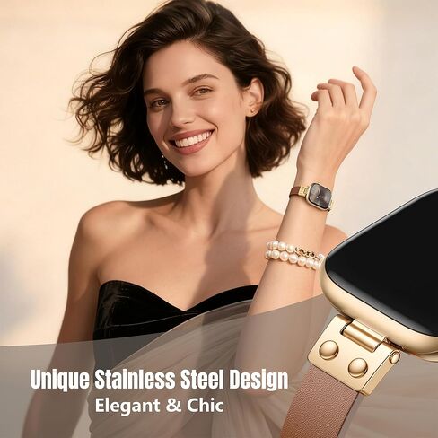 SNBLK Slim Leather Band Compatible with Apple Watch Bands Women 40mm 41mm 42mm 44mm 46mm 49mm 38mm 45mm, Dressy Top Grain Genuine Leather Strap for iWatch SE Series 11/10/9/8/7/6/5/4/3/2/1, Brown in Saudi Arabia
