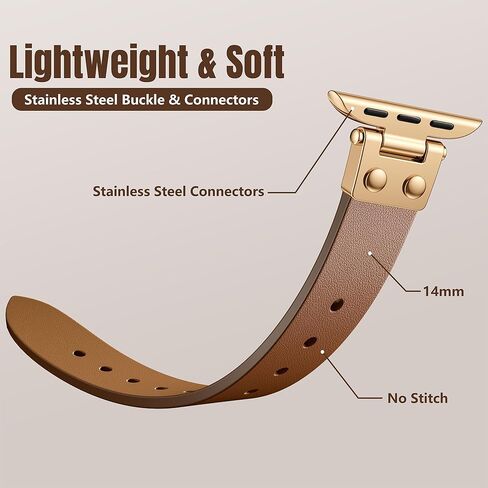 SNBLK Slim Leather Band Compatible with Apple Watch Bands Women 40mm 41mm 42mm 44mm 46mm 49mm 38mm 45mm, Dressy Top Grain Genuine Leather Strap for iWatch SE Series 11/10/9/8/7/6/5/4/3/2/1, Brown in Saudi Arabia