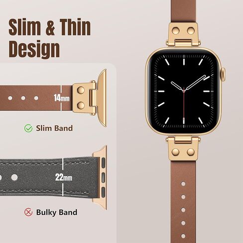 SNBLK Slim Leather Band Compatible with Apple Watch Bands Women 40mm 41mm 42mm 44mm 46mm 49mm 38mm 45mm, Dressy Top Grain Genuine Leather Strap for iWatch SE Series 11/10/9/8/7/6/5/4/3/2/1, Brown in Saudi Arabia