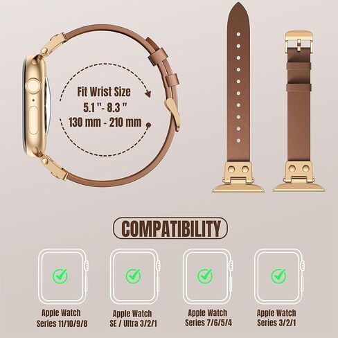 SNBLK Slim Leather Band Compatible with Apple Watch Bands Women 40mm 41mm 42mm 44mm 46mm 49mm 38mm 45mm, Dressy Top Grain Genuine Leather Strap for iWatch SE Series 11/10/9/8/7/6/5/4/3/2/1, Brown in Saudi Arabia