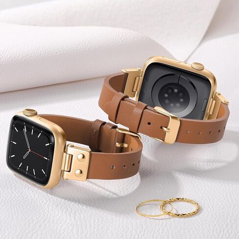SNBLK Slim Leather Band Compatible with Apple Watch Bands Women 40mm 41mm 42mm 44mm 46mm 49mm 38mm 45mm, Dressy Top Grain Genuine Leather Strap for iWatch SE Series 11/10/9/8/7/6/5/4/3/2/1, Brown in Saudi Arabia