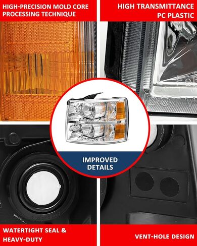 Headlight Assembly Compatible with Chevy 2014 2015 Silverado 1500 Halogen Factory OE Style Headlamp Amber Chrome Housing with Reflector Driver and Passenger Sides in Saudi Arabia