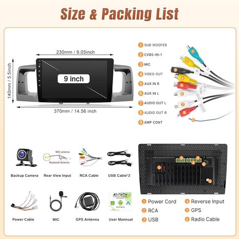 Upgraded Android Car Radio for Toyota Corolla 2003 2004 2005 2006 2007 2008 with Carplay Android Auto, 2+32GB 9Inch Touch Screen for Corolla Stereo with GPS Navi Bluetooth WiFi + MIC + Camera in Saudi Arabia
