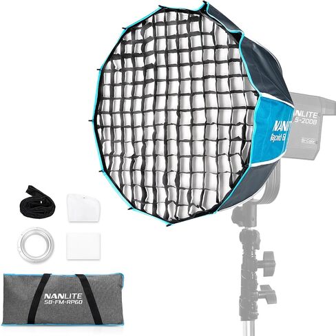 Nanlite SB-FM-RP60 Rapid 60 FM Mount Parabolic Softbox (23.6″ / 60cm) with Diffusers, Eggcrate Grid & Carry Bag — Compatible with Nanlite FM-Mount LED Video Light in Saudi Arabia