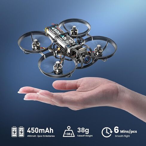 R8 ELRS بدون فرشاة Whoop Quadcopter، خفيفة الوزن 1S 80 مم Micro FPV بدون طيار BNF مع شاحن بطارية 6 منافذ، بطاريتان تطير لمدة 12 دقيقة لسباق FPV الحر في الأماكن المغلقة والخارجية، FOV160°، Matrix G4 5IN1 FC، محرك 0802 20000KV in Kuwait
