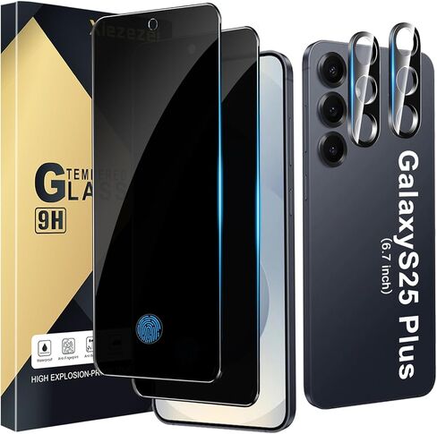 [عبوتان + 2] واقي شاشة للخصوصية متوافق مع هاتف Galaxy S25 Plus 5G - 2 طبقة مقسى مع 2 زجاج لعدسة الكاميرا - وضوح عالي - حماية ضد التجسس - مقاوم للخدش - سهل التركيب in Kuwait