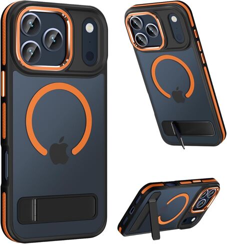 Magnetic for iPhone 17 Pro Max Case with Stand, Compatible with MagSafe, Slim Translucent Matte Military-Grade Drop Protection Phone Cover, Cosmic Orange in Saudi Arabia