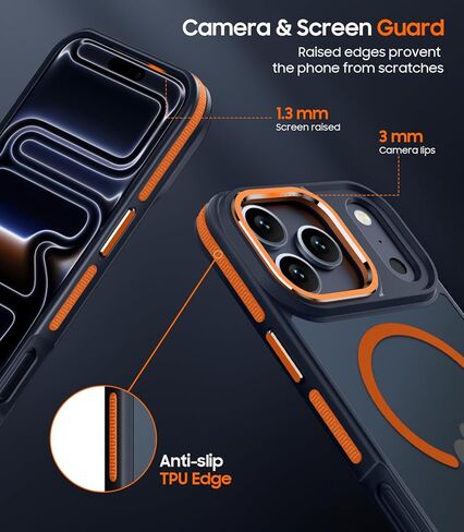 Magnetic for iPhone 17 Pro Max Case with Stand, Compatible with MagSafe, Slim Translucent Matte Military-Grade Drop Protection Phone Cover, Cosmic Orange in Saudi Arabia
