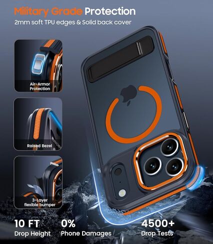 Magnetic for iPhone 17 Pro Max Case with Stand, Compatible with MagSafe, Slim Translucent Matte Military-Grade Drop Protection Phone Cover, Cosmic Orange in Saudi Arabia