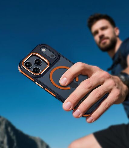 Magnetic for iPhone 17 Pro Max Case with Stand, Compatible with MagSafe, Slim Translucent Matte Military-Grade Drop Protection Phone Cover, Cosmic Orange in Saudi Arabia