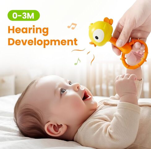 iPlay، iLearn Baby Maracas Rattle Toy، مجموعة خشخيشات للحيوانات للرضع، حلقات تسنين حسية لحديثي الولادة، لعبة سرير لعربة الأطفال وقت البطن، هدية عيد ميلاد 3 4 6 7 9 12 18 شهرًا طفلة صغيرة in Kuwait