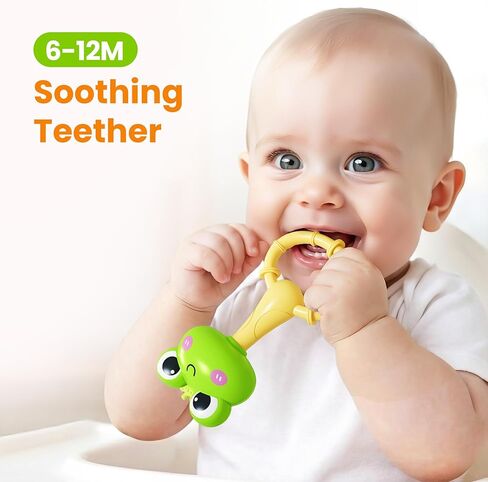 iPlay، iLearn Baby Maracas Rattle Toy، مجموعة خشخيشات للحيوانات للرضع، حلقات تسنين حسية لحديثي الولادة، لعبة سرير لعربة الأطفال وقت البطن، هدية عيد ميلاد 3 4 6 7 9 12 18 شهرًا طفلة صغيرة in Kuwait