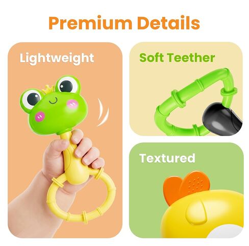 iPlay، iLearn Baby Maracas Rattle Toy، مجموعة خشخيشات للحيوانات للرضع، حلقات تسنين حسية لحديثي الولادة، لعبة سرير لعربة الأطفال وقت البطن، هدية عيد ميلاد 3 4 6 7 9 12 18 شهرًا طفلة صغيرة in Kuwait