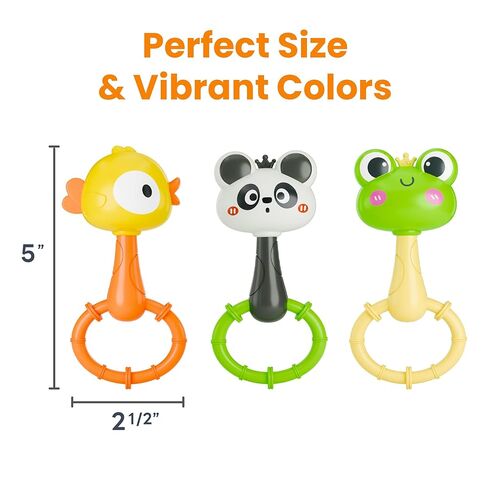 iPlay، iLearn Baby Maracas Rattle Toy، مجموعة خشخيشات للحيوانات للرضع، حلقات تسنين حسية لحديثي الولادة، لعبة سرير لعربة الأطفال وقت البطن، هدية عيد ميلاد 3 4 6 7 9 12 18 شهرًا طفلة صغيرة in Kuwait