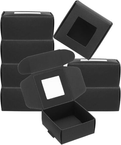 Patikil 3.3 "X3.3" x1.4 "مربع صابون الورق مع نافذة ، 20 حزمة صناديق الصابون محلية الصنع يربح صناديق التغليف لعيد ميلاد DIY Craft ، Brown in Saudi Arabia