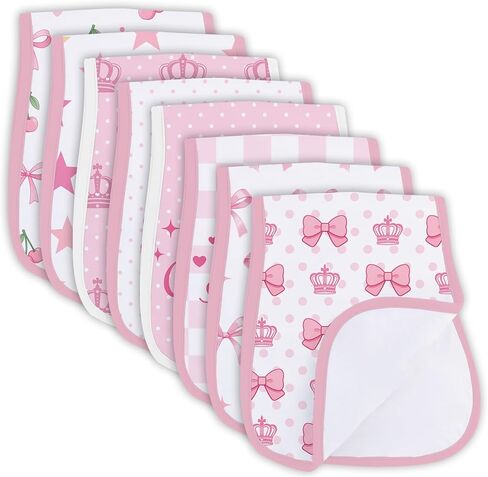 8 Pack Burp Cloths Organic Cotton, Pink Bows Baby Burp Cloths Girls, Absorbent Baby Burping Cloth, Soft Burping Cloth Set for Feeding, New Mom Gifts for Newborns Essentials Gift Set, 19"x9" in Saudi Arabia