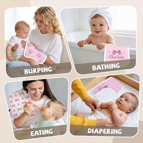 8 Pack Burp Cloths Organic Cotton, Pink Bows Baby Burp Cloths Girls, Absorbent Baby Burping Cloth, Soft Burping Cloth Set for Feeding, New Mom Gifts for Newborns Essentials Gift Set, 19"x9" in Saudi Arabia