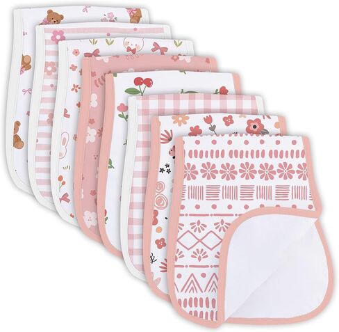 8 Pack Burp Cloths Organic Cotton, Pink Bows Baby Burp Cloths Girls, Absorbent Baby Burping Cloth, Soft Burping Cloth Set for Feeding, New Mom Gifts for Newborns Essentials Gift Set, 19"x9" in Saudi Arabia