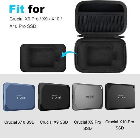 حقيبة حمل القرص الصلب Lacdo لـ Crucial X9 / X10 / X10 Pro / X9 Pro SSD 1 تيرابايت 2 تيرابايت 4 تيرابايت 6 تيرابايت 8 تيرابايت محرك أقراص الحالة الصلبة الخارجي المحمول مقاوم للصدمات وطارد للماء حقيبة تخزين SSD حاسمة، أسود in Kuwait