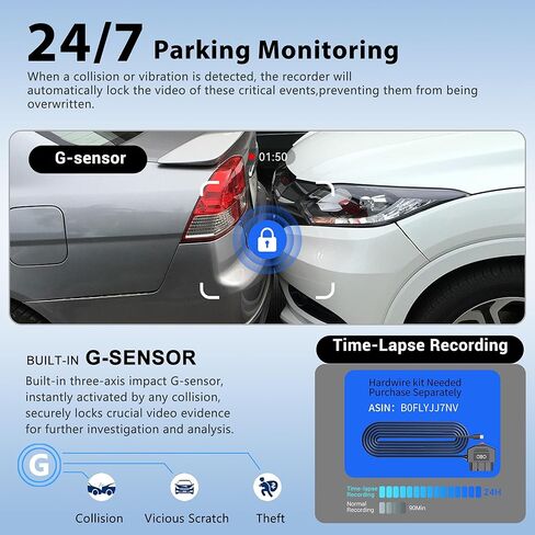 كاميرا أمامية صغيرة بدقة 4K، كاميرا أمامية للسيارات، كاميرا سيارة WiFi مع التحكم الصوتي، رؤية ليلية، مستشعر G، وضع انتظار السيارات على مدار 24 ساعة، تطبيق تسجيل حلقي، كاميرا Dashcam 4K متضمنة 32 جيجابايت، تدعم 256 جيجابايت in Kuwait