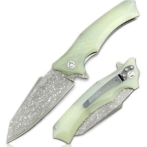 سكين جيب TACTICAL GEARZ مع شفرة فولاذية دمشقية متعددة الطبقات مع نواة VG10، ومقبض G10، يتضمن غمدًا (أسود Vex XT) in Kuwait