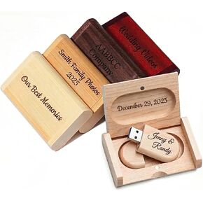 Wooden USB Drive with Natural Grain - Personalized Engraved Flash Drive, Custom Text/Logo on Sustainable Bamboo, 64GB, 128GB, Unique Eco-Friendly Gift for Men, Father, Christmas, Graduation, Wedding in Kuwait