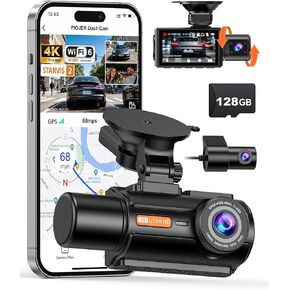 3 Channel 4K Dash Cam with STARVIS 2 Sensor, Free 128GB Card and WiFi 6 up to 20MB/s, Dash Camera for Cars with Front Rear Inside, 4K 2K 1080P, IR Night Vision, GPS, 24H Parking Mode, G-Sensor in Kuwait