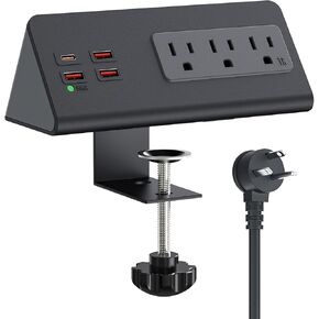 محطة شحن منضدة مع PD 20 وات USB C، شريط طاقة بحافة منضدة مع 3 منافذ تيار متردد، 4 منافذ USB للشحن السريع، توصيل قابس مسطح بطول 6.56 قدم، حامي عرام المكتب لفندق المكتب المنزلي، أسود in Kuwait