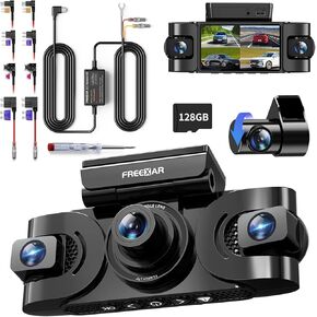 4K 4-Channel Dash Cam with 24H Parking Mode, 360° All-Sides View, Front Rear Left Right Inside, 3" IPS Display, GPS, 5.8GHz WiFi, Night Vision, Voice Control, 128GB Card & Hardwire Kit in Kuwait