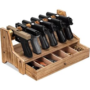 رف مسدس خشبي مع درج تخزين إضافي - منظم آمن للخزائن وطاولات النوم - يناسب معظم المسدسات، هدية رائعة لأصحاب الأسلحة in Kuwait