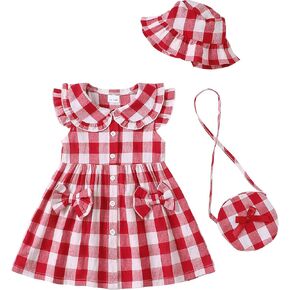 SODLON Toddler Baby Girl Dress Summer Clothes Infant Ruffle Peter Pan Collar Plaid Dresses Casual Bowknot Sundress for Girls in Kuwait