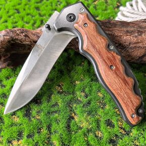 سكين DOOM BLADE 9.7 بوصة قابل للطي بجيب من الفولاذ المقاوم للصدأ مع مشبك جيب، قاطع حزام الأمان، قاطع زجاج، مقبض خشبي للرجال والنساء للأماكن الخارجية والتكتيكية والبقاء على قيد الحياة وEDC in Kuwait