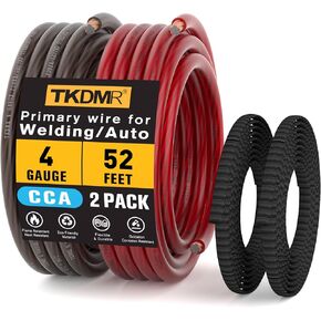 4 Gauge Wire Battery Cable - CCA 4 AWG Electrical Wire Extension Cord, 26FT Red & 26FT Black with Cable Sleeves, for Automotive Power Ground, Battery Cable, Car Audio, RV in Kuwait