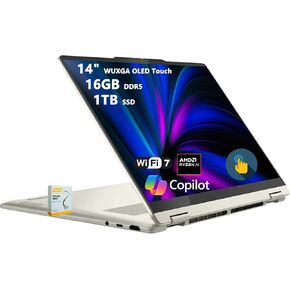 لينوفو يوجا 7 2 في 1 مساعد الطيار + كمبيوتر محمول AI | شاشة WUXGA OLED تعمل باللمس مقاس 14 بوصة (100% DCI-P3) | AMD Ryzen AI 5 340 (ما يصل إلى 50 سطحًا) | ذاكرة DDR5 سعة 16 جيجابايت وسعة 1 تيرابايت SSD | لـ Creator Business Professional Win11 مع ملحق DLCA in Kuwait