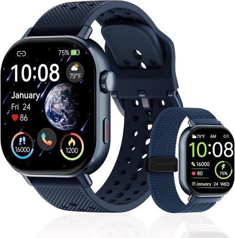 Fitness Smartwatch for Women & Men with Built-in GPS, AMOLED Display - Heart Rate, Blood Oxygen & Sleep Monitoring, Step Counter, Bluetooth Call, 50m Waterproof, iPhone & Android Compatible(Black) in Saudi Arabia
