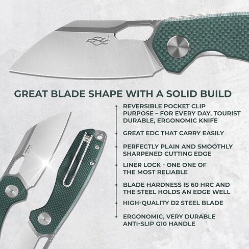 Firebird GANZO FH924-GR Pocket Folding Knife Wharncliffe D2 Steel Blade G10 Anti-Slip Handle with Clip Camping Hunting Fishing Outdoor EDC Utility Pocket Knife (Green) in Saudi Arabia