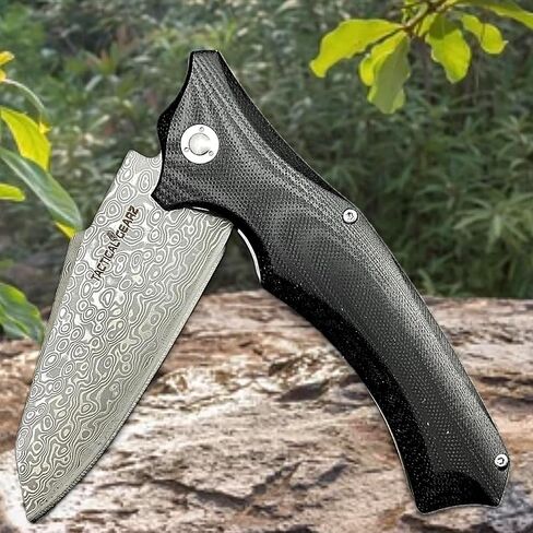 TACTICAL GEARZ Pocket Knife w/Multi Layered Damascus Steel Blade w/VG10 Core, G10 Handle, Includes Sheath (Black Vex XT) in Saudi Arabia