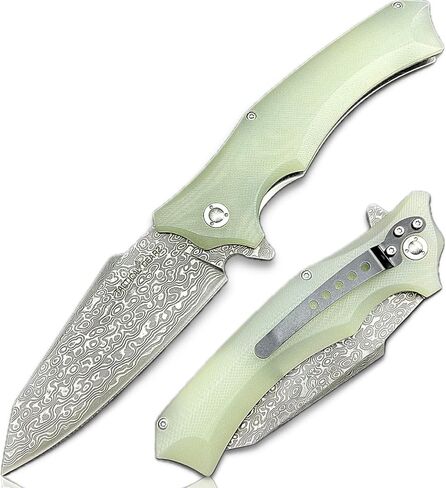 سكين جيب TACTICAL GEARZ مع شفرة فولاذية دمشقية متعددة الطبقات مع نواة VG10، ومقبض G10، يتضمن غمدًا (أسود Vex XT) in Kuwait