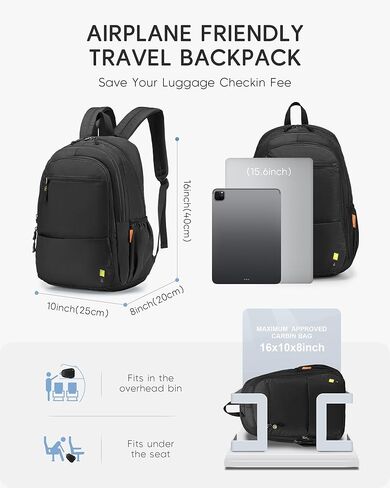 United Airlines Personal Item Bag 17x10x9 Travel Backpack Carry On Flight Approved Ryanair 40x20x25cm Lightweight Waterproof Causal Bookbag for College, Travel (Black) in Saudi Arabia