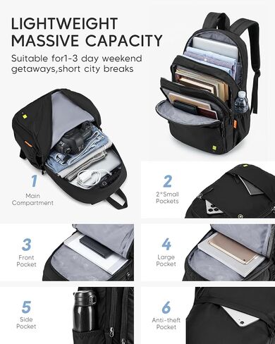 United Airlines Personal Item Bag 17x10x9 Travel Backpack Carry On Flight Approved Ryanair 40x20x25cm Lightweight Waterproof Causal Bookbag for College, Travel (Black) in Saudi Arabia
