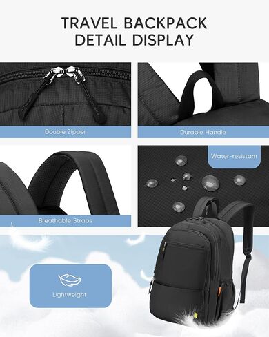 United Airlines Personal Item Bag 17x10x9 Travel Backpack Carry On Flight Approved Ryanair 40x20x25cm Lightweight Waterproof Causal Bookbag for College, Travel (Black) in Saudi Arabia