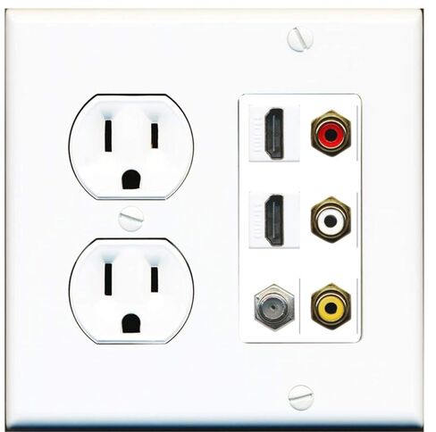 15 Amp Round Power Outlet 3 Port RCA 2 HDMI 1 Coax Cable TV Port Wall Plate in Saudi Arabia