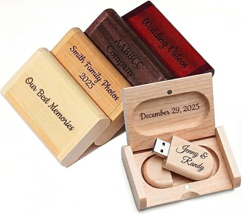 محرك أقراص USB خشبي بحبوب طبيعية - محرك أقراص فلاش منقوش شخصي، نص/شعار مخصص على الخيزران المستدام، 64 جيجابايت، 128 جيجابايت، هدية فريدة صديقة للبيئة للرجال، الأب، عيد الميلاد، التخرج، الزفاف in Kuwait