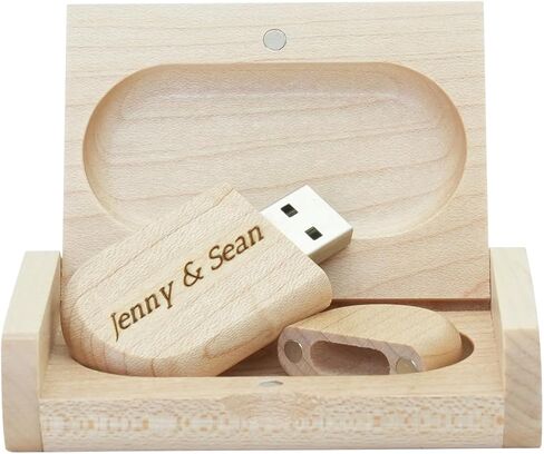 محرك أقراص USB خشبي بحبوب طبيعية - محرك أقراص فلاش منقوش شخصي، نص/شعار مخصص على الخيزران المستدام، 64 جيجابايت، 128 جيجابايت، هدية فريدة صديقة للبيئة للرجال، الأب، عيد الميلاد، التخرج، الزفاف in Kuwait
